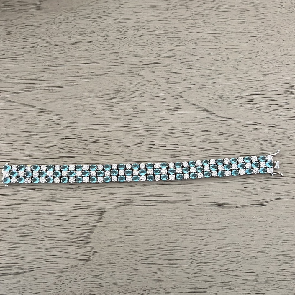 CZ Blue & Clear Diamond Bracelet - 7.5”